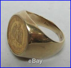 Solid Gold 1945 Mexico 2 Pesos Coin Ring Size 4 1/4