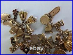 Solid Gold Charm Bracelet Mixed 10K 14K Vtg Souvenir 30+ Pieces $2.5 Indian Coin