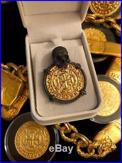 Solid Gold Coin Mexico Skull Pendant Escudos Shipwreck Treasure Jewelry Necklace