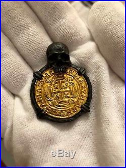 Solid Gold Coin Mexico Skull Pendant Escudos Shipwreck Treasure Jewelry Necklace