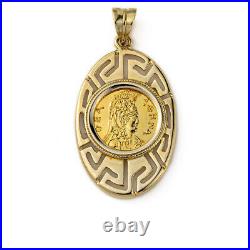 Solid Gold Goddess Athena Coin Pendant Greek Key Pendant Ancient Greek Coin
