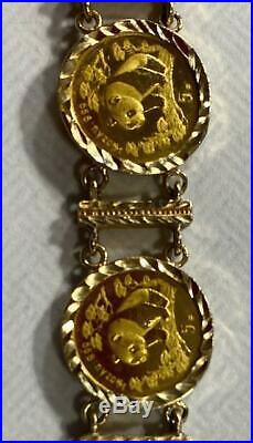 Solid Gold Panda Bracelet Coins Are 24k & Bracelet Is 14k 7 Inch