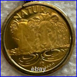 Solid Gold Pendant -1994 Natura Lion 1/10 oz 24k Gold Proof Coin w 14k bezel