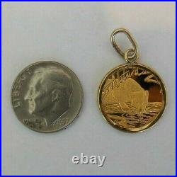 Solid Gold Pendant -1994 Natura Lion 1/10 oz 24k Gold Proof Coin w 14k bezel