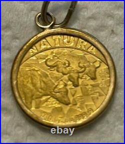 Solid Gold Pendant -1997 Natura Buffalo 1/10 oz 24k Gold Proof Coin w 14k bezel