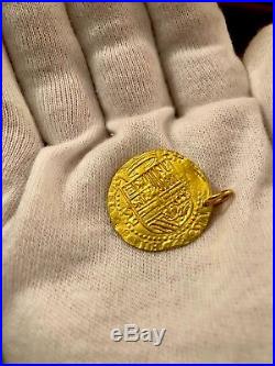 Solid Gold Spain Escudos Pendant Jewelry Necklace Shipwreck Treasure Coin Pirate