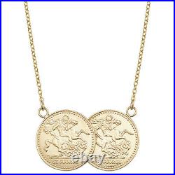Solid Ladies 9ct Yellow Gold St George Double Half Sovereign Coin 16.5 Necklace