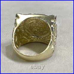 Solid Men's 10K Yellow Gold 50 Pesos Centenario 15.30 Grams Nugget Ring 11 1/2