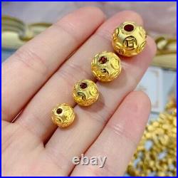 Solid Pure 24K 999 Yellow Gold Lucky Coin Bead Bracelet Necklace DIY Accessories