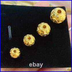 Solid Pure 24K 999 Yellow Gold Lucky Coin Bead Bracelet Necklace DIY Accessories