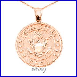 Solid Rose Gold 10 K Two Sided U. S Army Coin Pendant Necklace