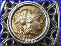 Solid Sterling Silver & 10kt Roman Greek Coin Pendant Solid Sterling Silver & 10kt Roman Greek Coin Pendant