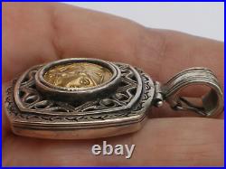 Solid Sterling Silver & 10kt Roman Greek Coin Pendant Solid Sterling Silver & 10kt Roman Greek Coin Pendant