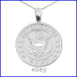 Solid White Gold 10 K Two Sided U. S Army Coin Pendant Necklace