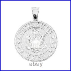 Solid White Gold 10 K Two Sided U. S Army Coin Pendant Necklace