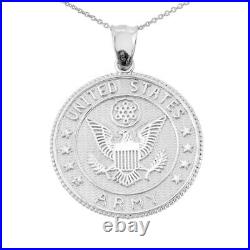 Solid White Gold 14 K Two Sided U. S Army Coin Pendant Necklace