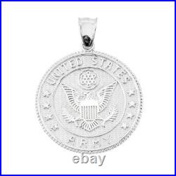 Solid White Gold 14 K Two Sided U. S Army Coin Pendant Necklace