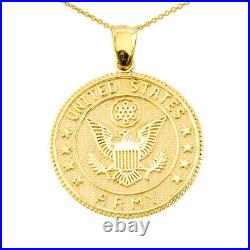Solid Yellow Gold 10 K Two Sided U. S Army Coin Pendant Necklace