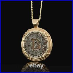 Solid metal Men's coin Logo Pendant 14k Yellow Gold Plated 925 Silver Free Stud