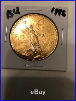 Stunning 1945 Mexico 50 Pesos Solid Gold Coin 37.5 Grams Uncirculated Rare Bu