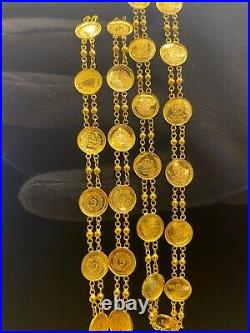 Stunning Dubai Handmade Coin Chain Necklace In Solid 750 Stamped 18K Yellow Gold