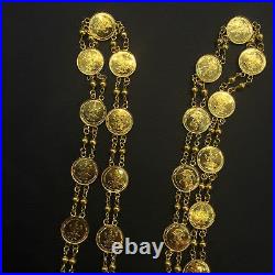 Stunning Dubai Handmade Coin Chain Necklace In Solid Certified 18K Yellow Gold