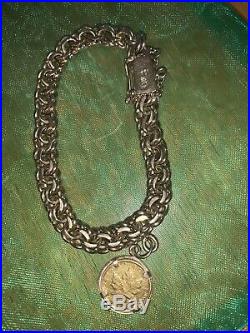 Stunning Ladies 18 K. Solid Gold Bracelet With Gold Canadian Coin 8-9 In. L