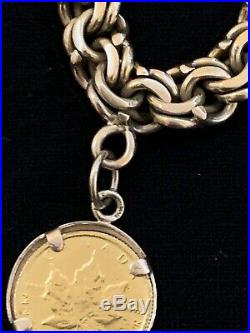 Stunning Ladies 18 K. Solid Gold Bracelet With Gold Canadian Coin 8-9 In. L