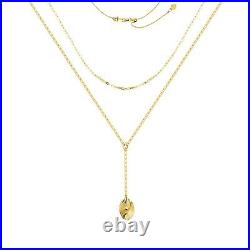Sunburst Coin Lariat Necklace 14K Solid Gold Layering Paperclip Chain Y Necklace