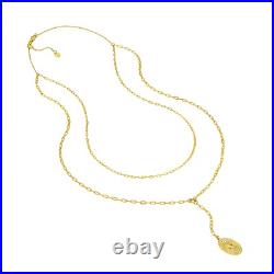 Sunburst Pendant Lariat Choker Necklace 14K Solid Gold Layered Paperclip Chain Sunburst Pendant Lariat Choker Necklace 14K Solid Gold Layered Paperclip Chain