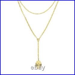 Sunburst Pendant Lariat Choker Necklace 14K Solid Gold Layered Paperclip Chain Sunburst Pendant Lariat Choker Necklace 14K Solid Gold Layered Paperclip Chain