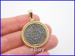Super Vintage 18k Solid Yellow Gold Tibetan Ga-den Tangka Silver Coin Pendant Super Vintage 18k Solid Yellow Gold Tibetan Ga-den Tangka Silver Coin Pendant