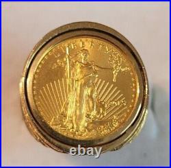 US 2015 1/10 Oz LIBERTY COIN Set Solid 18k Yellow Gold Men's Unique Ring