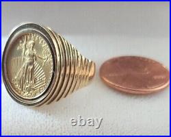 US 2015 1/10 Oz LIBERTY COIN Set Solid 18k Yellow Gold Men's Unique Ring