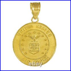 US Air Force Solid 10k 14k Yellow White Gold Coin Pendant