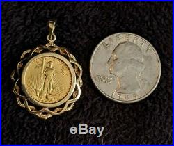 US Liberty $5 Eagle 22K Coin 1994 14K Solid Gold Bezel Bale Pendant Necklace