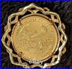 US Liberty $5 Eagle 22K Coin 1994 14K Solid Gold Bezel Bale Pendant Necklace