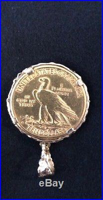 U. S. 1910-D $10 EAGLE INDIAN HEAD TEN DOLLAR GOLD COIN (14 K Gold bezel)