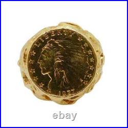 Unisex Vintage Ring Dollar Gold Indian Coin Solid Real 14K Yellow Gold