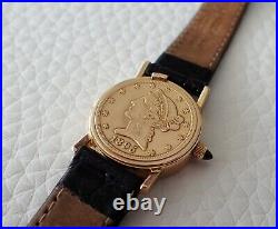Universal Geneve 18K Solid Yellow Gold Five Dollar Coin Ladies Wristwatch