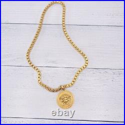 VERSACE Medusa gold Greca Medallion Coin Pendent Chain Necklace