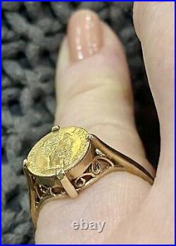 VICTORIAN9crt SOLID GOLD- MAX MILLANO-COIN RING-Emperor Of MEXICO C1865 Signed