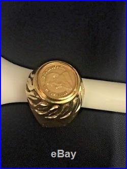 VINTAGE 14K SOLID GOLD COIN RING, S Africa krugerrand S6- Weight. 7 Grams