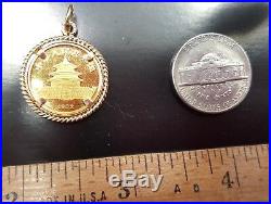 VINTAGE 24K 1982 CHINESE PANDA COIN SET IN 14K SOLID GOLD COIN PENDANT, 5.05 g