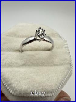 VTG 10K Solid White Gold Diamond Engagement Ring SZ 7 Estate Sale Signed