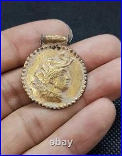 Very Rare Greek Empire Antique Gold on Silver The Alexander Great Coin Pendant