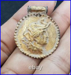 Very Rare Greek Empire Antique Gold on Silver The Alexander Great Coin Pendant