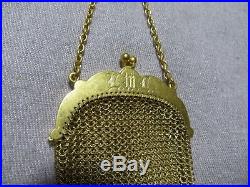 Victorian 14k Solid Gold Amethyst stone Chatelaine Mesh Coin Purse Pendant 35.2g