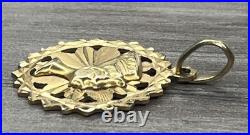 Vintage 14K Solid Yellow Gold Egyptian Queen Nefertiti Round Coin Pendant 2.9g