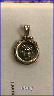 Vintage 15K Yellow Solid Gold Greek God Past & Future Janus Silver Coin Pendant